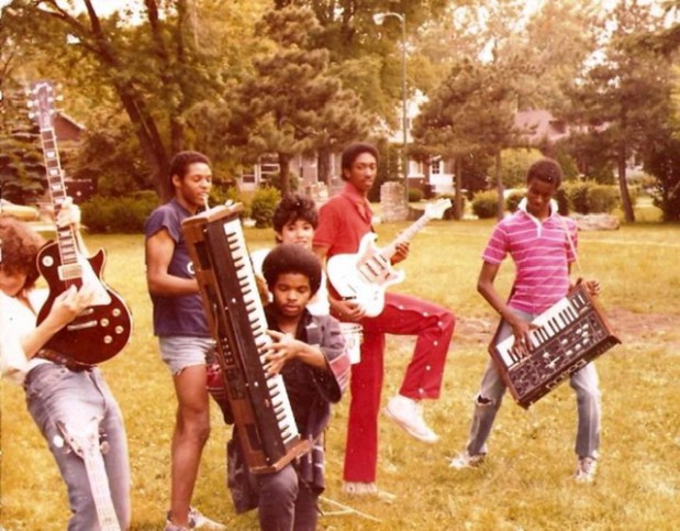 An early 1980s image, photographed in Chicago's South Side neighborhood of Beverly, seen in the music documentary "Move Ya Body: The Birth of House Music." The faces from left include Jesse Saunders, Bernadette Rabaya, Demitrius Price, Vince Lawrence and (front) Fred Riley. (Vince Lawrence)