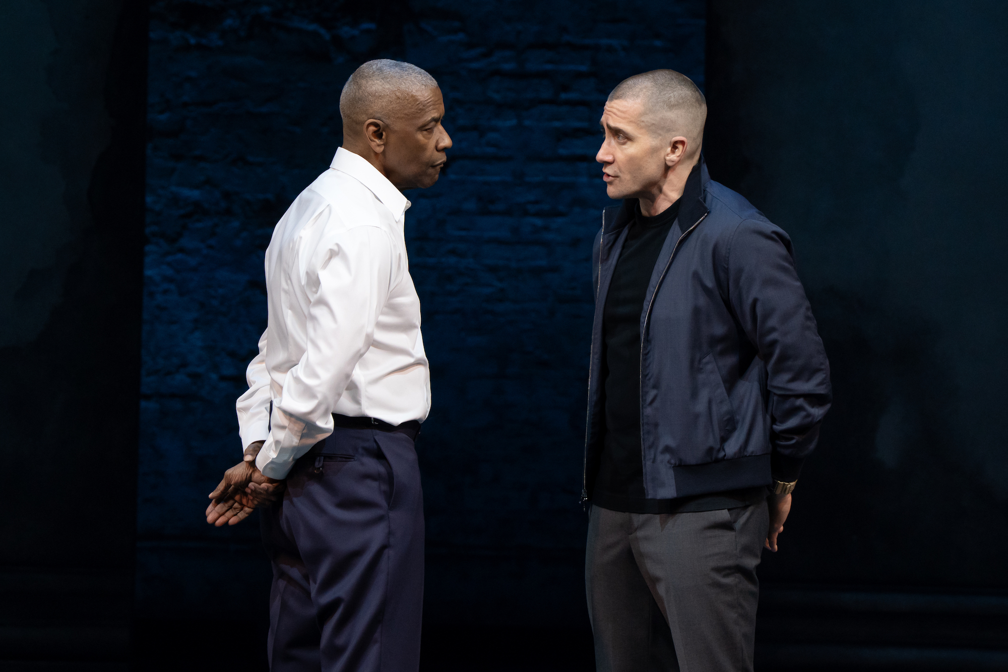 Denzel Washington as Othello and Jake Gyllenhaal as Iago in...