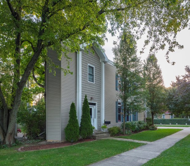 Deerfield's "pie house" the prominent and unusual, wedge-shaped, two-bedroom house sold in Oct. for its $350,000 asking price. (Jacob Hand)