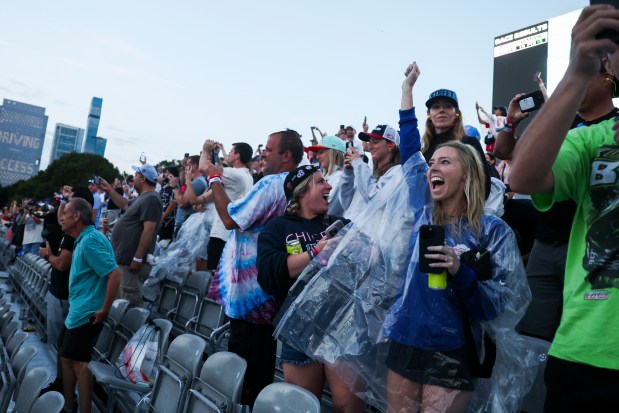 Fans cheer after Alex Bowman wins the NASCAR Chicago Street Race in Grant Park on July 7, 2024. (Eileen T. Meslar/Chicago Tribune)