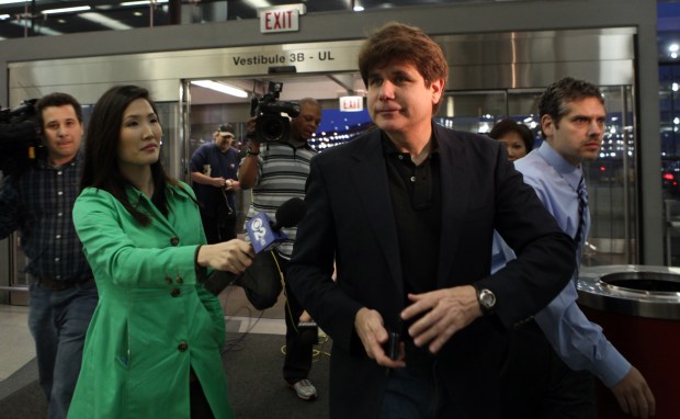 Former Illinois Gov. Rod Blagojevich arrives at O'Hare International Airport on March 15, 2012. Blagojevich was due to begin serving a 14-year sentence on federal corruption charges at Federal Correctional Institution Englewood in Littleton, Colorado. (Antonio Perez/Chicago Tribune)