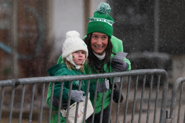 People attend the South Side Irish Parade in Beverly and Morgan Park on March 16, 2025. (Eileen T. Meslar/Chicago Tribune)