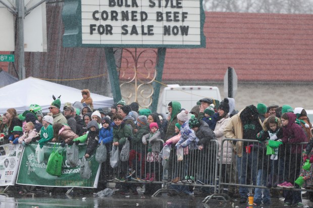 People attend the South Side Irish Parade in Beverly and Morgan Park on March 16, 2025. (Eileen T. Meslar/Chicago Tribune)