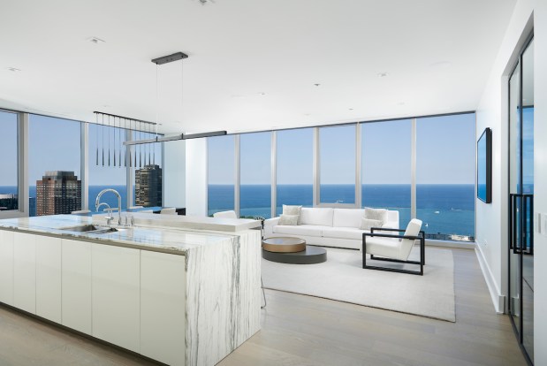 This three-bedroom, two-and-a-half-bath home in The Residences at The St. Regis Chicago recently went on the market for almost $3 million. (RM Luxury Group)