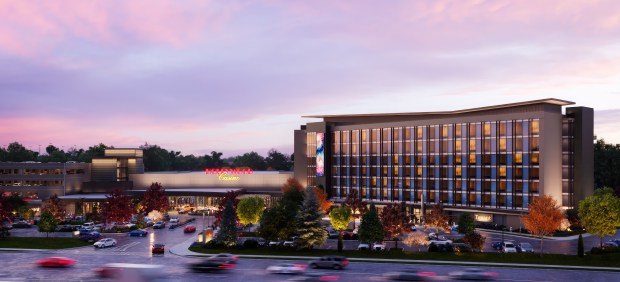 An artist's rendering of the new Hollywood casino in Aurora, which is under construction and expected to open within a year. (Penn Entertainment/Hollywood Casino)