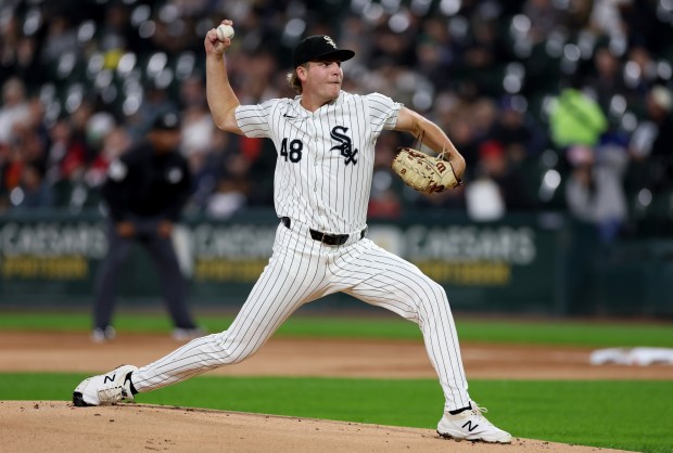 White Sox starter Jonathan Cannon delivers to the Angels on Sept. 24, 2024, at Guaranteed Rate. (Chris Sweda/Chicago Tribune)