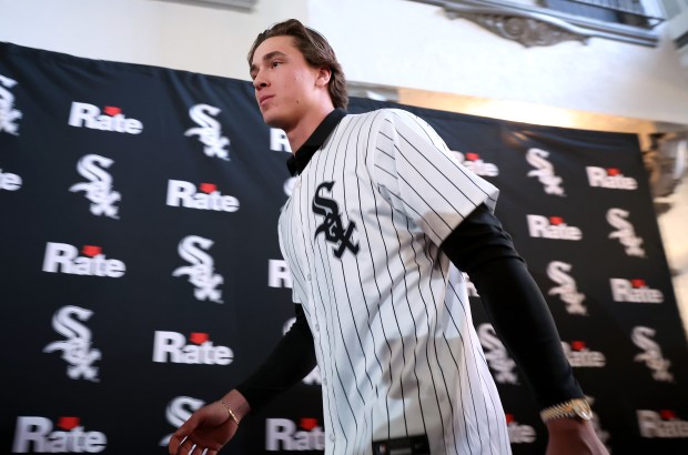 Chicago White Sox prospect George Wolkow walks the black carpet during SoxFest Live at the Ramova Theatre in Chicago's Bridgeport neighborhood on Friday, Jan. 24, 2025. (Chris Sweda/Chicago Tribune)