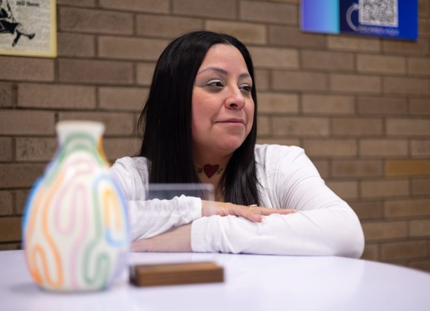 Denise Gonzalez-Avila, a family navigator with the Cook County Juvenile Court, remembers how confused, stressed and afraid she was when her older son was charged for the first time, March 6, 2025. (Audrey Richardson/Chicago Tribune)