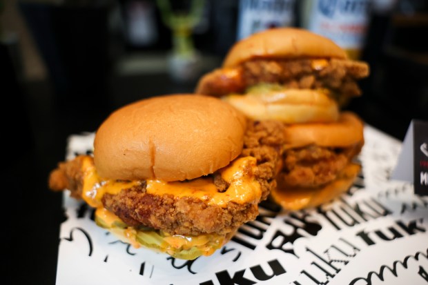 The OG Sando is displayed during media preview at the White Sox team store on Wednesday, March 19, 2025. This item will be offered in Section 110. (Eileen T. Meslar/Chicago Tribune)