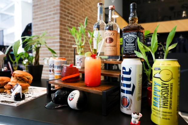 A Pale Hose Old-Fashioned and a Southside Sling are displayed during media preview at the White Sox team store on Wednesday, March 19, 2025. (Eileen T. Meslar/Chicago Tribune)