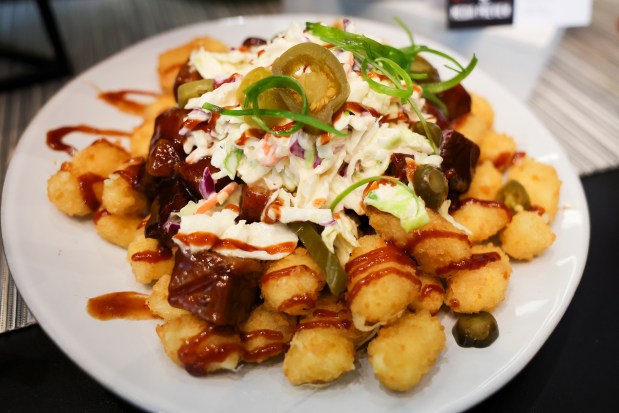 Loaded Brisket Curds are displayed during media preview at the White Sox team store on Wednesday, March 19, 2025. This item will be available in the Club Level Seat Service. (Eileen T. Meslar/Chicago Tribune)