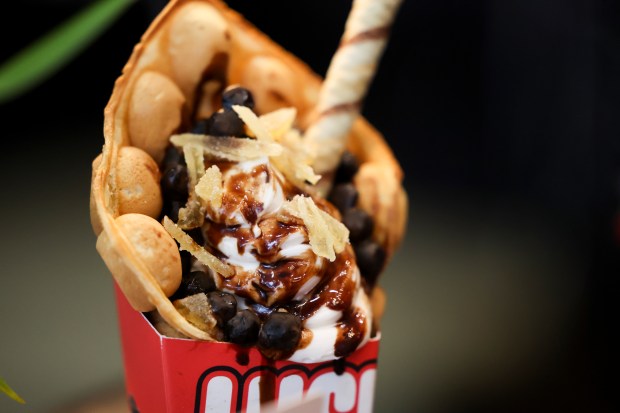 Lucky's Changeup Bubble Waffle is displayed during the media preview at the White Sox team store on Wednesday, March 19, 2025. This will be offered in Section 154 at Rate Field. (Eileen T. Meslar/Chicago Tribune)