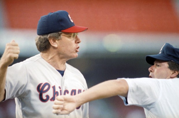 White Sox manager Jeff Torborg argues with first-base umpire Tim Welke only to get ejected during a game against the Angels on July 29, 1989, in Anaheim, Calif. (Doug Pizac/AP)