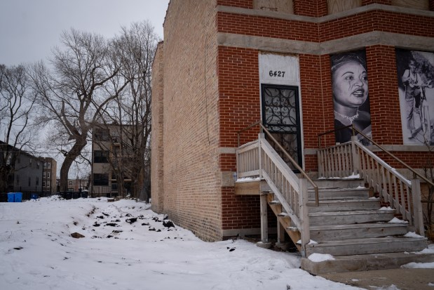 The Emmett and Mamie Till-Mobley House Museum on Feb. 14, 2025. Behind it lies one of the alleys where Blacks in Green is planning a 4-block geothermal network. (Audrey Richardson/Chicago Tribune)