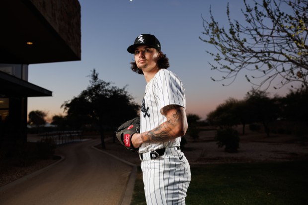 White Sox pitcher Davis Martin stands for portraits on photo day at Camelback Ranch on Feb. 20, 2025, in Glendale, Ariz. (Armando L. Sanchez/Chicago Tribune)