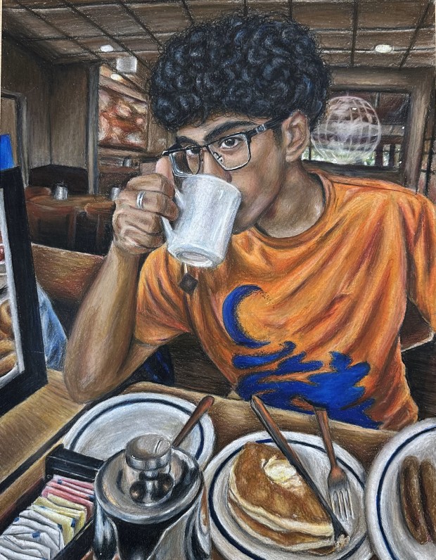 This drawing created by Maine East High School student Emilio Biviano received a "Gold Key" award in the drawing and illustration category as part of the 2025 Chicago region Scholastic Art Awards. (Courtesy/Maine Township High School District 207)