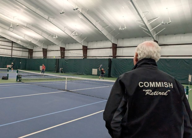 Tennis Bums founder Richard Hutter, 89, watches a tennis match at Five Star Tennis in Plainfield at 11959 Normantown Road on Monday, Mar. 3, 2025. (Tess Kenny/Naperville Sun)