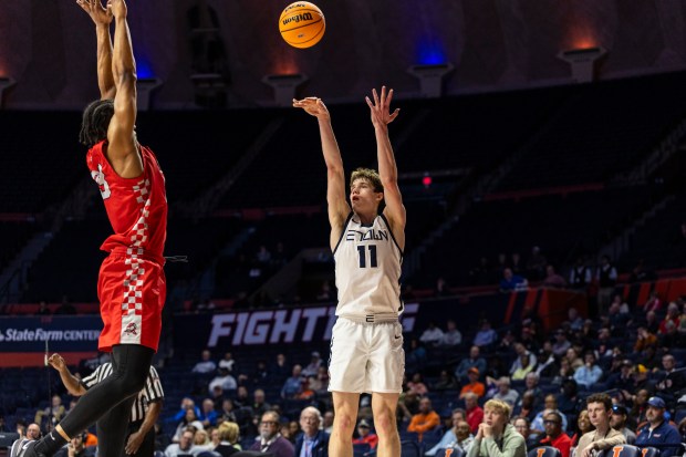 Evanston's Theo Rocca shoots from 3-point range in the Class 4A third-place game