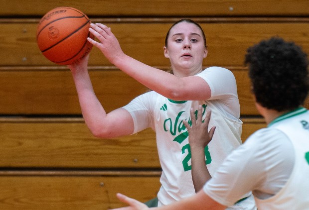 Valparaiso's Lillian Barnes inbounds the ball 