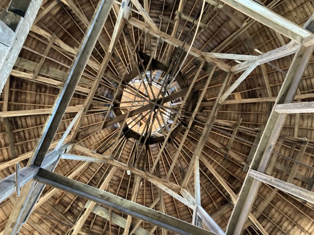 The round roof at the Manhattan Round Barn in Will County is made of a complex pattern of timber, said to have been salvaged from the former White City buildings of the World's Columbian Exhibition in Chicago. (Paul Eisenberg/Daily Southtown)