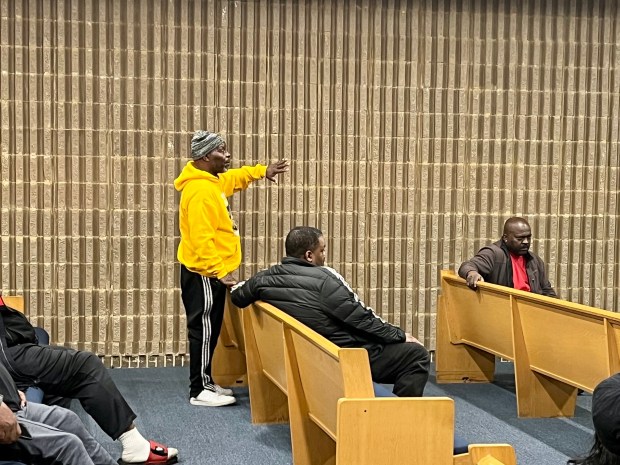 LaDell Jones, who is running for mayor of Ford Heights in the April 1 election, speaks during the Village Board meeting March 19, 2025. (Olivia Stevens/Daily Southtown)