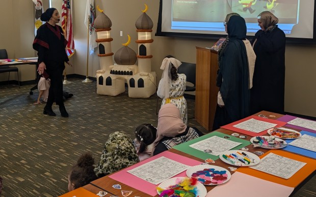 Children and parents were treated to an interactive Ramadan storytime on the first day of the Muslim holiday with crafts, music and a gift to take home Feb. 28, 2025, at the Palos Heights Public Library. (Janice Neumann/for the Daily Southtown)