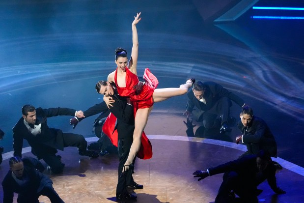 Margaret Qualley perform during the Oscars on March 2, 2025, at the Dolby Theatre in Los Angeles. (Chris Pizzello/AP)