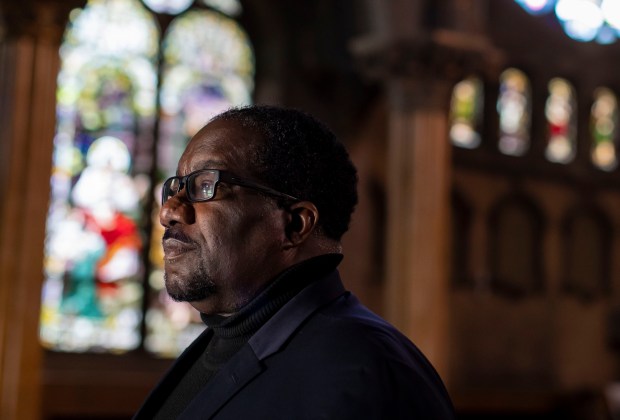 Rev. Marshall Hatch at New Mount Pilgrim Missionary Baptist Church in West Garfield Park on Nov. 4, 2020, the day after election day. (Brian Cassella/Chicago Tribune)