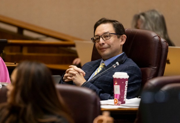 Ald. Raymond Lopez, 15th, listens to public comment during a City Council meeting on Jan. 15, 2025, at City Hall. (Brian Cassella/Chicago Tribune)