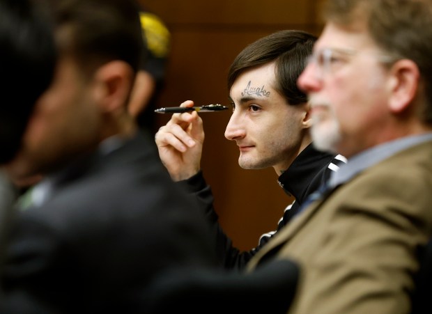 Robert Crimo III listens as potential jurors are questioned for his trial at the Lake County Courthouse in Waukegan on Feb. 25, 2025. (Brian Hill/Daily Herald)