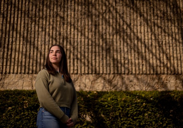 Sari Eisen, a senior and president of Northwestern Hillel, stands for a portrait on March 10, 2025, near campus in Evanston. (Brian Cassella/Chicago Tribune)