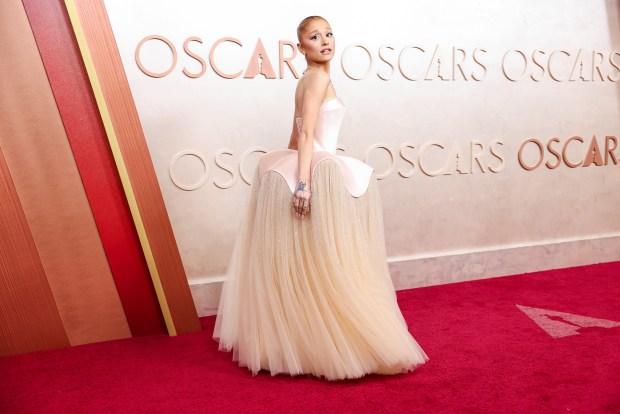 Ariana Grande on the red carpet at the 97th Academy Awards at the Dolby Theatre on March 2, 2025, in Los Angeles. (Christina House/Los Angeles Times)