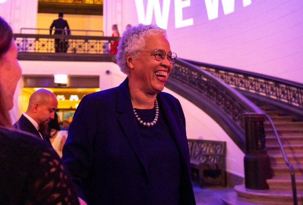 Cook County Board of Commissioners President Toni Preckwinkle attends the Democratic Party of Illinois' second annual gala fundraiser at the Field Museum on Sept. 27, 2024. (Tess Crowley/Chicago Tribune)