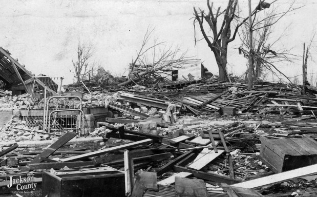 The northeast section of Murphysboro, Illinois, after the Tri-State Tornado tore through Indiana, Illinois, and Missouri in March 1925. (Jackson County Historical Society)