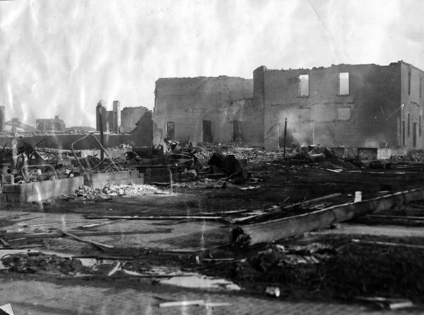 The scene in northwestern Murphysboro after the Tri-State Tornado damaged the town on March 18, 1925, killing over 700 people. (Chicago Tribune historical photo)