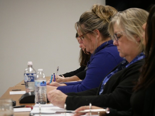 Judges listen during the 2025 Lake County Regional Spelling Bee. Nearly a dozen students were tested on their knowledge of the English language. (Joe States/Lake County News-Sun)