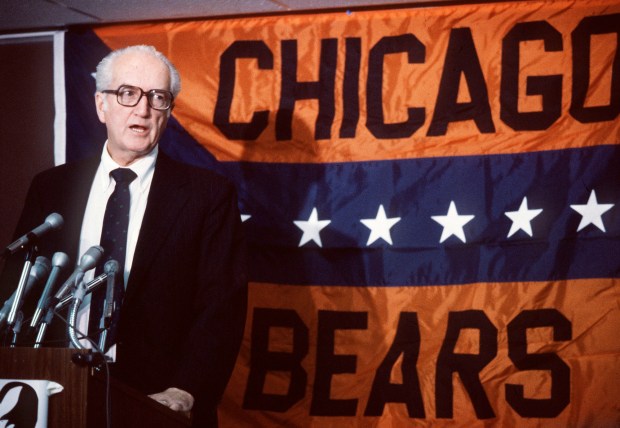 Chicago Bears' Chairman of the Board Ed McCaskey speaks in Chicago on Nov. 11, 1983. (AP Photo)
