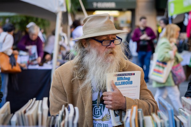 Tim Flaherty, of Joliet, attends the 39th Annual Printers Row Lit Fest in Chicago on Sept. 7, 2024. (Tess Crowley/Chicago Tribune)