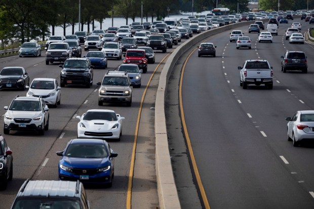 Vehicles travel North DuSable Lake Shore Drive near North Avenue Beach during the afternoon rush hour, June 7, 2024, in Chicago. (Vincent Alban/Chicago Tribune)