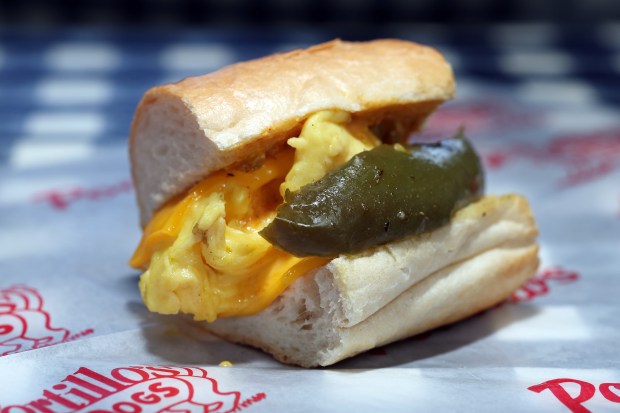 Portillo's pepper, egg and cheese sandwich. (Terrence Antonio James/Chicago Tribune)