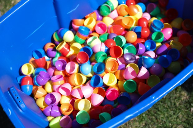 The Morton Grove Park District held its annual "Eggstravaganza" Easter egg hunt April 12, 2025 at Prairie View Park, where children collected treat-filled plastic eggs. (Talia Sprague/for Pioneer Press)