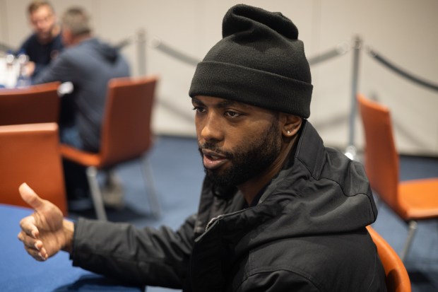 Bears quarterbacks coach J.T. Barrett on April 17, 2025, at Halas Hall. (Audrey Richardson/Chicago Tribune)