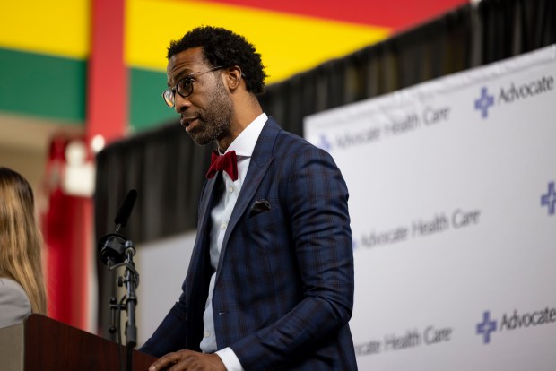State Rep. Curtis Tarver speaks during an event at Imani Village on Dec. 17, 2024. (Brian Cassella/Chicago Tribune)