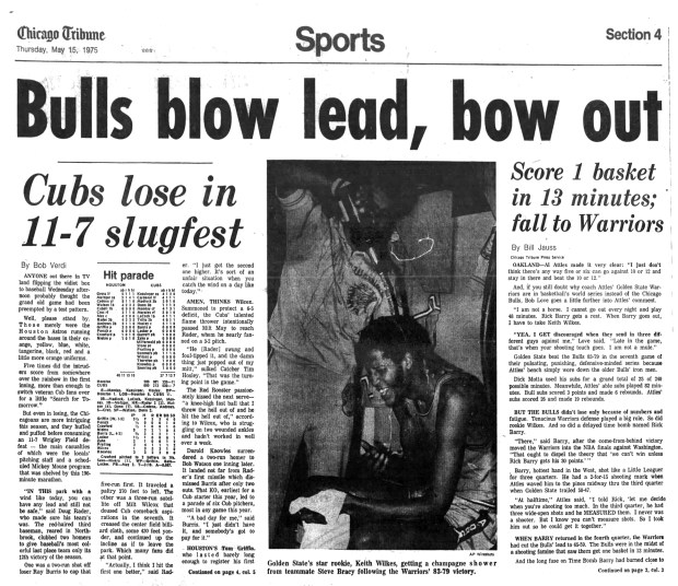 The Chicago Bulls lost to the Golden State Warriors in the 1975 NBA Western Conference Finals. (Chicago Tribune)