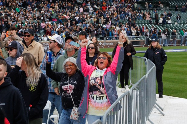 Fans watch Jelly Roll perform at Wrigley Field, May 22, 2025, in Chicago. (Armando L. Sanchez/Chicago Tribune)