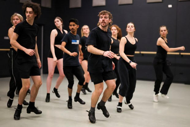 Trinity Irish Dance Company members rehearse at Katten Landau Studios in the Loop. (Eileen T. Meslar/Chicago Tribune)