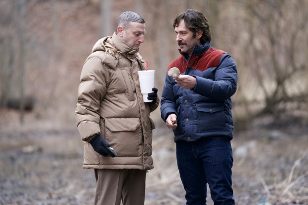 "Friendship" stars Tim Robinson of the Netflix sketch comedy show "I Think You Should Leave" and Paul Rudd. (Spencer Pazer/A24)