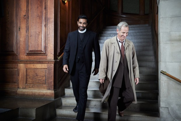 From left: Reverend Alphy Kottaram (Rishi Nair) and DI Geordie Keating (Robson Green) continue to work together as a crime-solving duo in "Grantchester." (PBS Masterpiece)