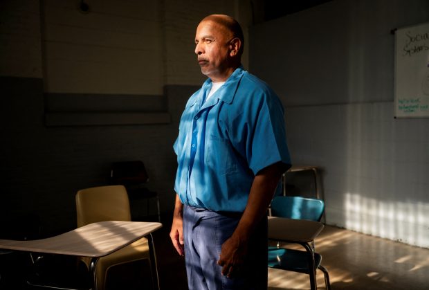 Jimmy Soto, shown here while still incarcerated at Stateville Correctional Center, earned his bachelor's degree in prison just one month before he was exonerated on Dec. 14, 2023. He spent 42 years behind bars. (Vincent Alban/Reuters)