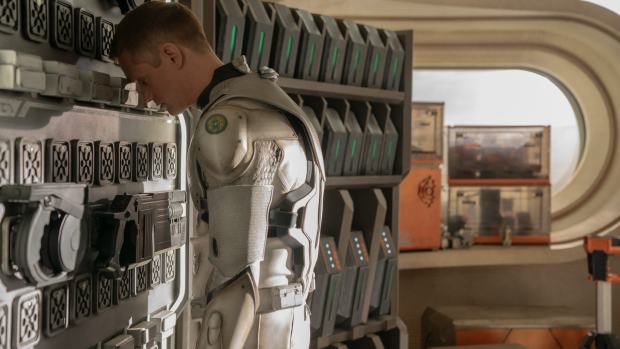 Alexander Skarsgård as the title character in "Murderbot." (Apple TV+)